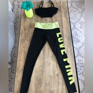 🍍PINK Victorias Secret Neon & black Foldover Leggings